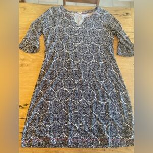 Hatley  Graphic A-Line V-Neck Knee Length Dress Blue‎ White Women’s XL Preloved